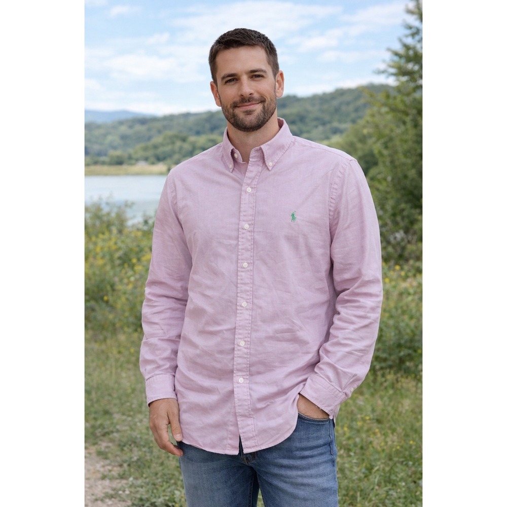 Polo Ralph Lauren Mens Medium Lavender Cotton Long Sleeve Button Down Shirt